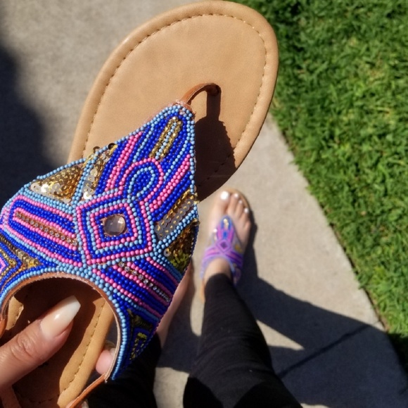 𝙇𝙖𝙨𝙩 6, 6.5, 7, 7.5, 8 🖤Beadwork Slingback Thong Flat - Picture 2 of 7